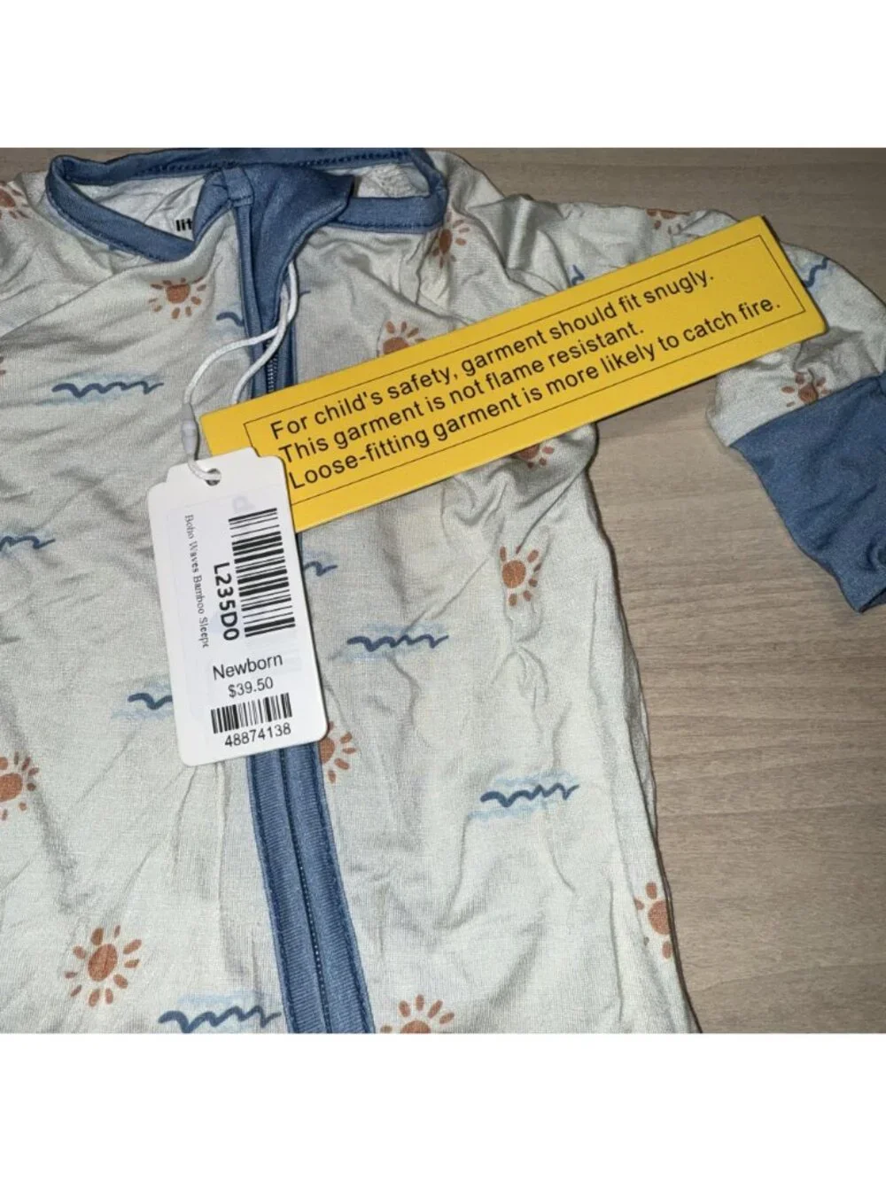 NWT Little One Shop Boho Waves Blue Bamboo Sleeper Infant Baby Size Newborn NB